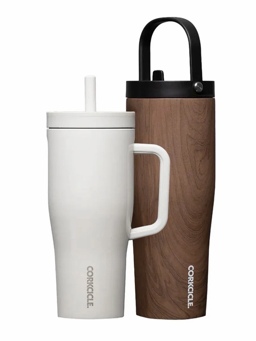 Corkcicle Leakproof hydration set wood color and white cup XL brown and white